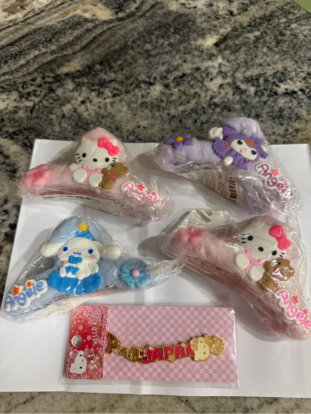 Sanrio Character Hair Clips Set - Keychain Pink, Purple, Blue. Hello Kitty